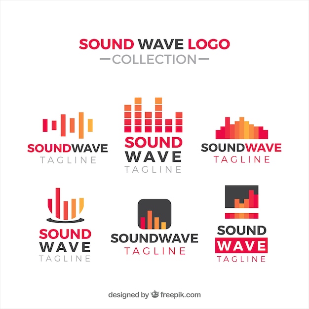 Sound wave logo collection with flat design