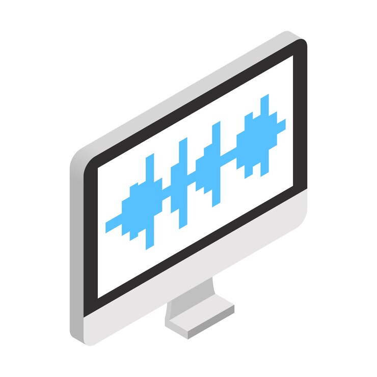 Vector sound wave in monitor isometric 3d icon