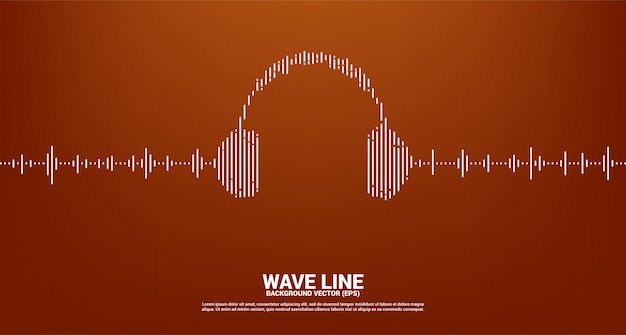 音波音楽イコライザーの背景。ラインウェーブグラフィックスタイルのオーディオビジュアルヘッドフォンアイコン