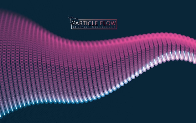 Sound wave, particles flow, effect in motion. Blurred lights vector abstract background. Beautiful wave shaped array of glowing dots.