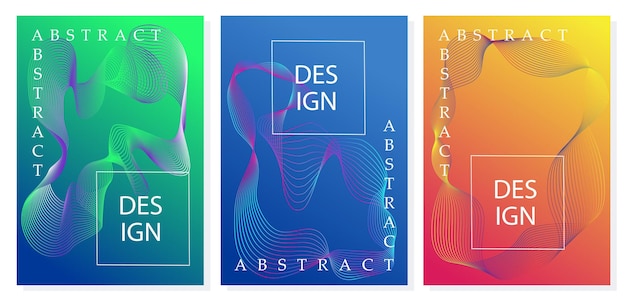 Sound wave posters set abstract creativity and art curved lines with gradient geometric shapes cover