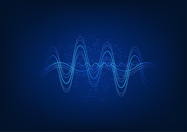 Vector sound wave technology background the waves overlap in many ways the back is a gradation point