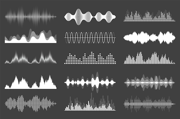 Vector sound waves collection analog and digital audio signal music equalizer interference voice recording