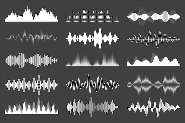 Vector sound waves collection analog and digital audio signal music equalizer interference voice recording