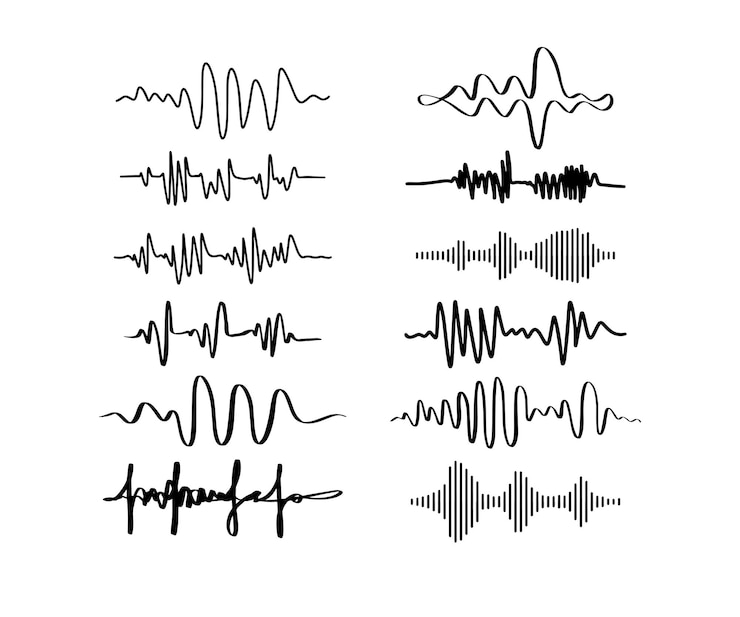 Vector sound waves doodle audio frequency radio signal voice line waveform volume music level symbol vector