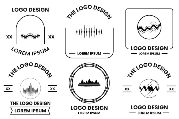 背景に分離されたフラット ライン アート スタイルの音波または音楽のロゴ