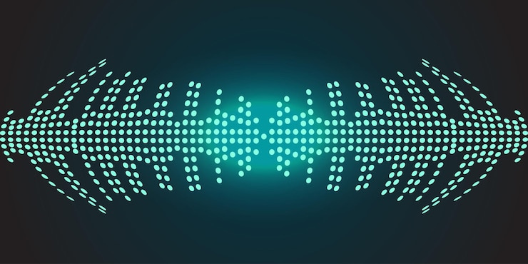Vector sound waves oscillating dark blue light vector illustration on a dark background