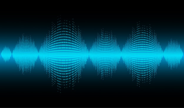 Vector sound waves oscillating dark blue light