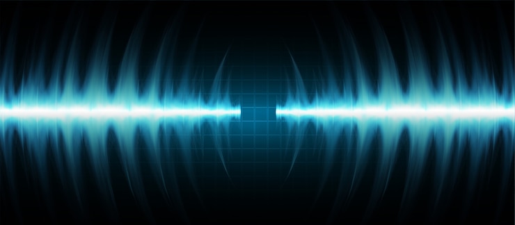 Vector sound waves oscillating dark blue light