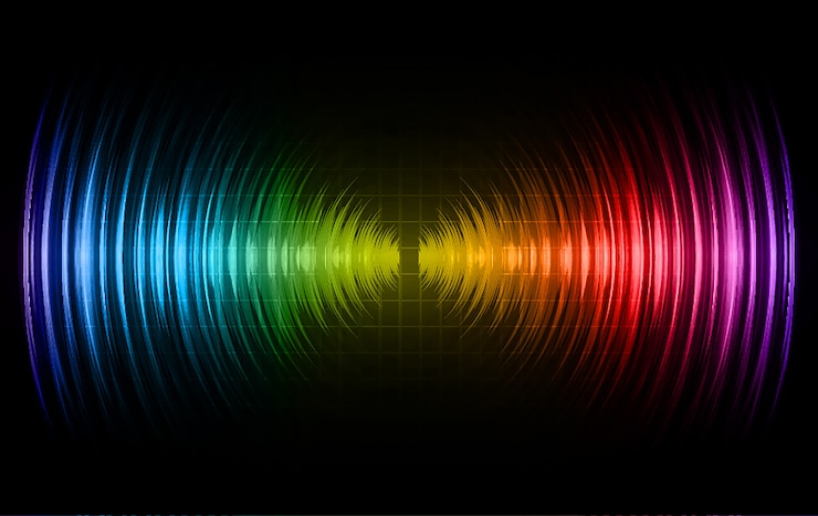 Vector sound waves oscillating dark blue red green light