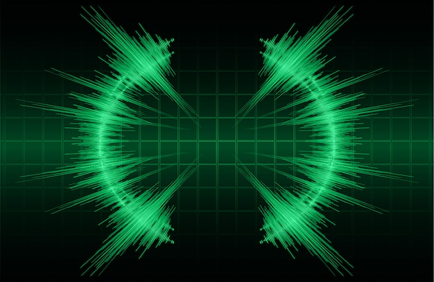 Sound waves oscillating dark green light background