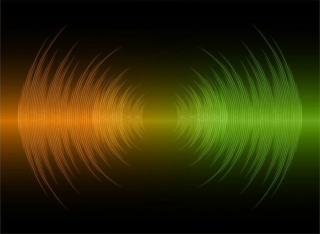 Vector sound waves oscillating dark orange green light