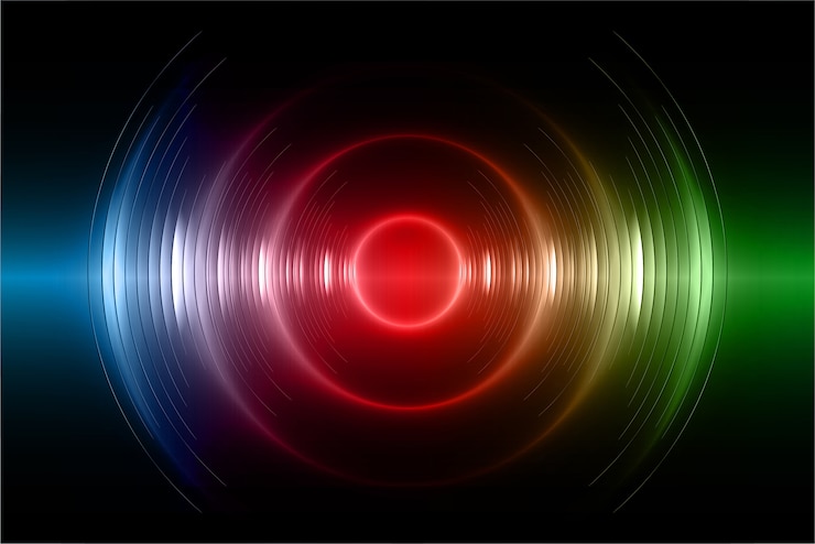 Vector sound waves oscillating dark red green blue light
