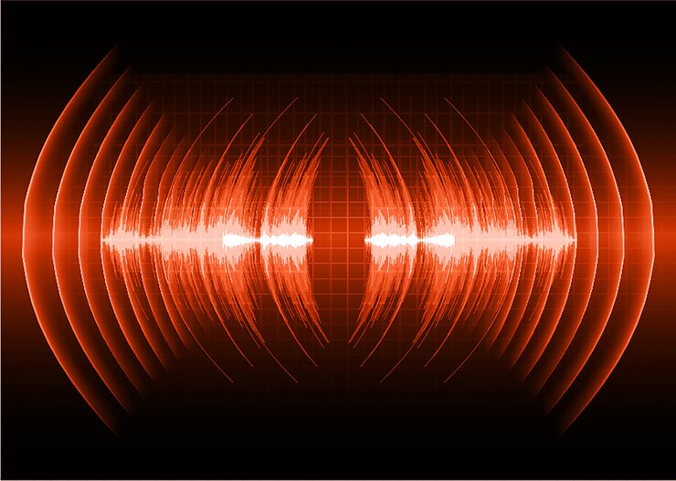 Vector sound waves oscillating dark red light