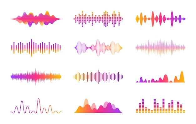 Sound waves set Modern sound equalizer Radio wave icons