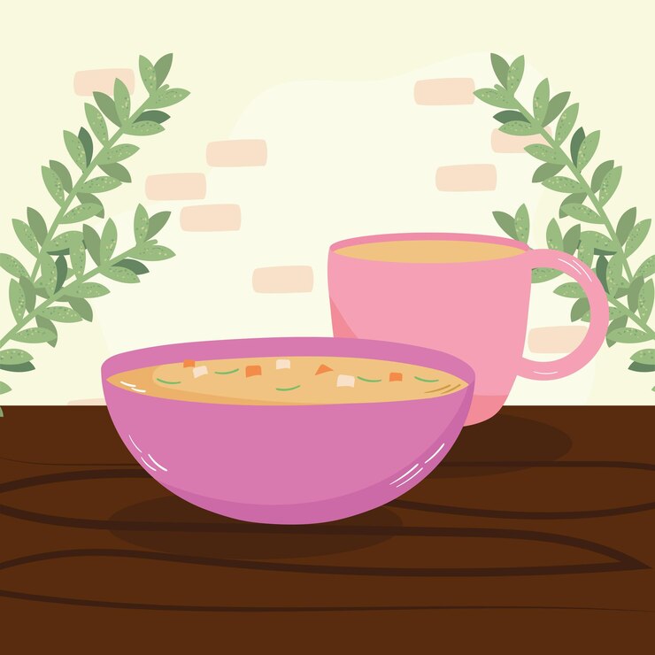 Vector soup and coffee