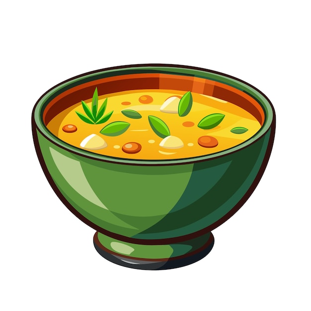 Soup delicious food in bowl cartoon style on white background