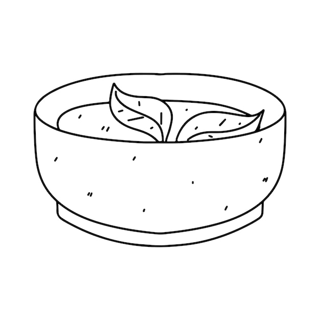 ベクトル 皿にスープを手で描いたドードルスタイルのベクトルイラストを白に隔離したカラーページ