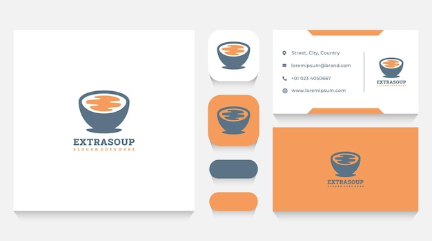 Vector soup and restaurant logo template and business card