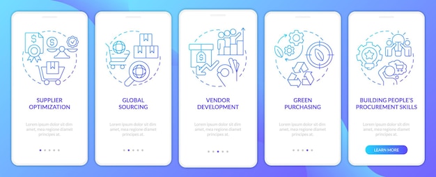 조달 블루 그래디언트 온보딩 모바일 앱 화면의 소싱 전략