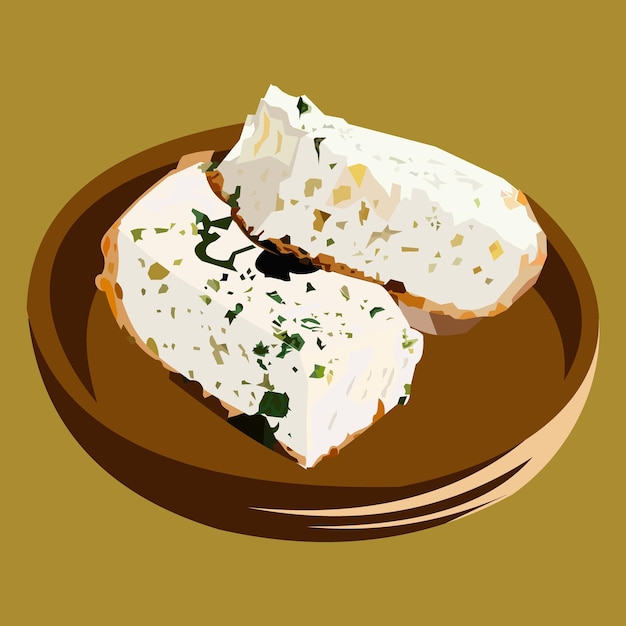 Vector sourdough garlic bread on green background