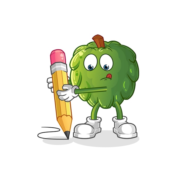 Soursop write with pencil. cartoon mascot vector