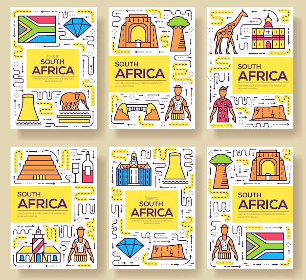 Set di linee sottili di carte del sud africa