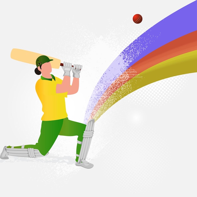 South Africa Female Batter Player Hitting The Ball And Noise Effect Wavy On White Background