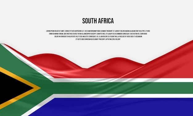 남아프리카 공화국 국기 디자인입니다. 새틴이나 실크 천으로 만든 남아프리카 국기를 흔들고 있습니다.