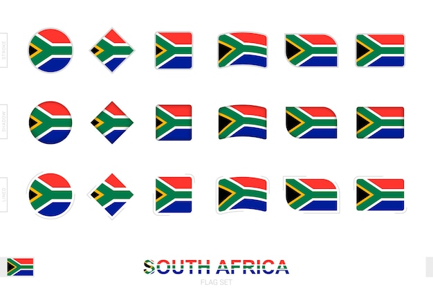 Set di bandiere del sudafrica, semplici bandiere del sudafrica con tre effetti diversi.