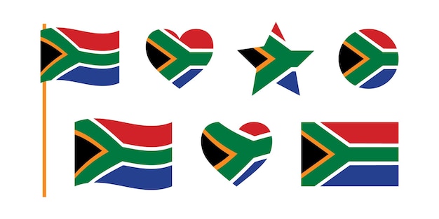 South Africa flag signs set star and heart shape decorative element Independence Day of South Africa