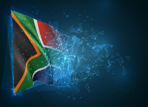 South africa,  flag, virtual abstract 3d object from triangular polygons on a blue background