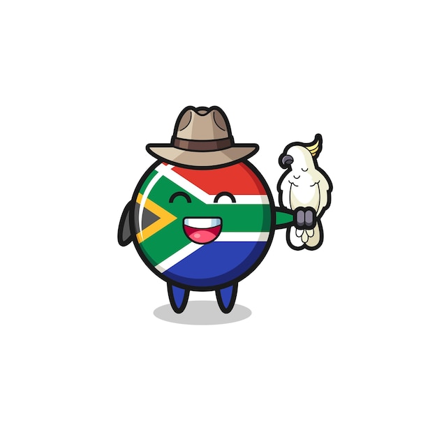 Vector south africa flag zookeeper mascot with a parrot