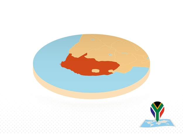 等角投影スタイルのオレンジ色の円の地図で設計された南アフリカの地図