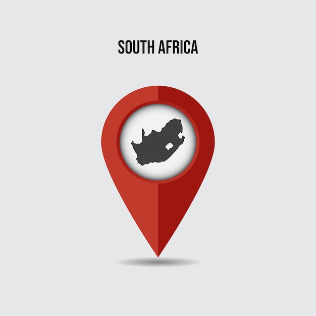 South Africa map on location pin. 3D pointer with map isolated on a background.