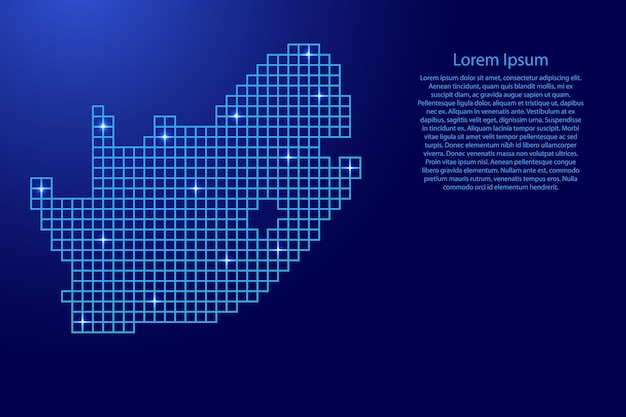 South Africa map silhouette from blue mosaic structure squares and glowing stars. Vector illustration.