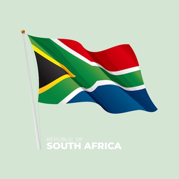 South Africa national flag waving at the flagpole Vector 3D