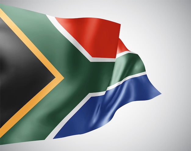 South Africa, vector flag with waves and bends waving in the wind on a white background.