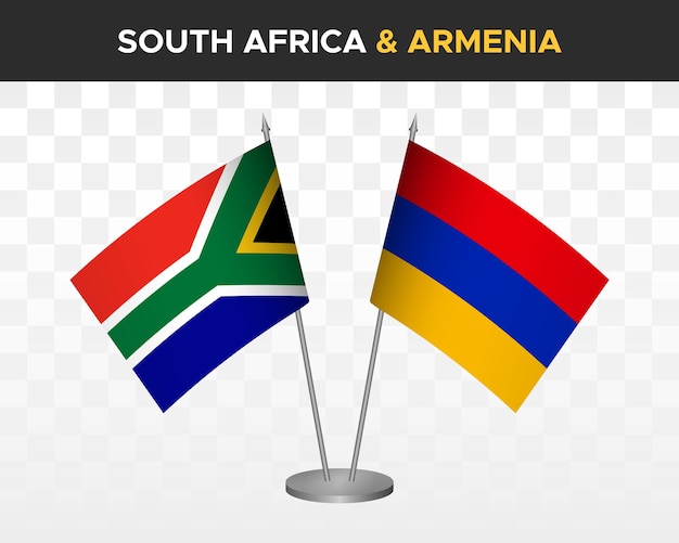 South africa vs armenia desk flags mockup isolated 3d vector illustration table flags