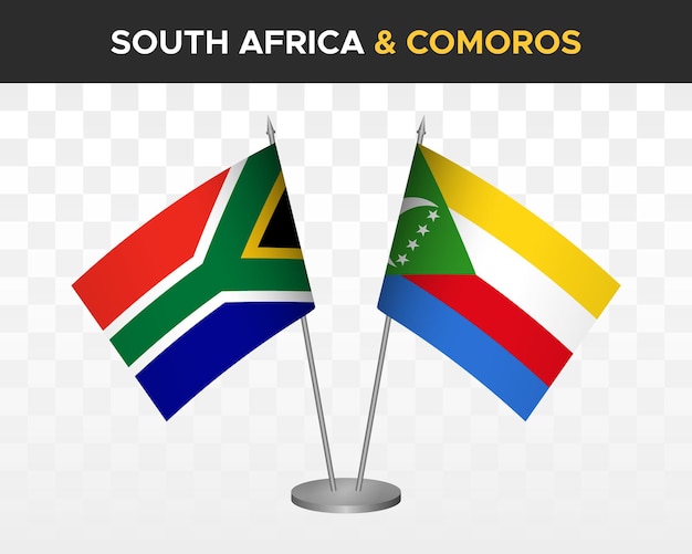 South Africa vs comoros desk flags mockup isolated 3d vector illustration table flags