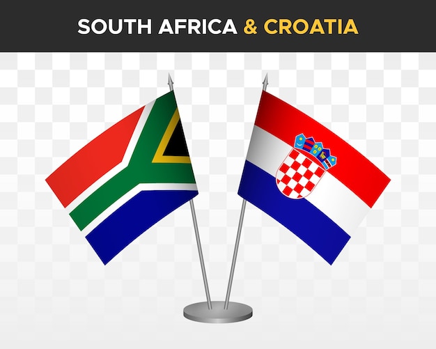 South Africa vs croatia desk flags mockup isolated 3d vector illustration table flags