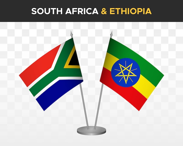 South Africa vs ethiopia desk flags mockup isolated 3d vector illustration table flags