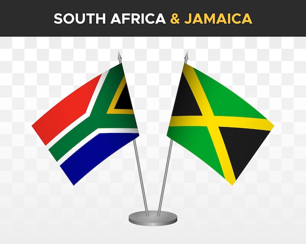 South Africa vs jamaica desk flags mockup isolated 3d vector illustration table flags