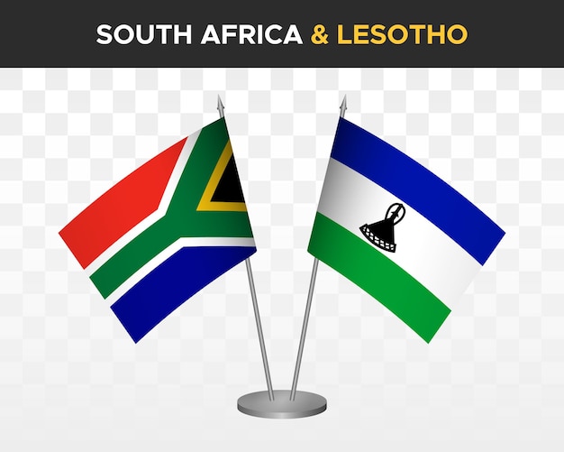 South Africa vs lesotho desk flags mockup isolated 3d vector illustration table flags