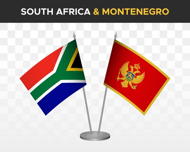 南アフリカ対モンテネグロ デスク フラグ モックアップ分離 3 d ベクトル イラスト テーブル フラグ