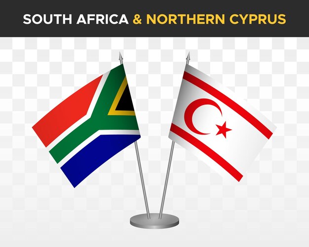 南アフリカ対北キプロス デスク フラグ モックアップ分離 3 d ベクトル イラスト テーブル フラグ