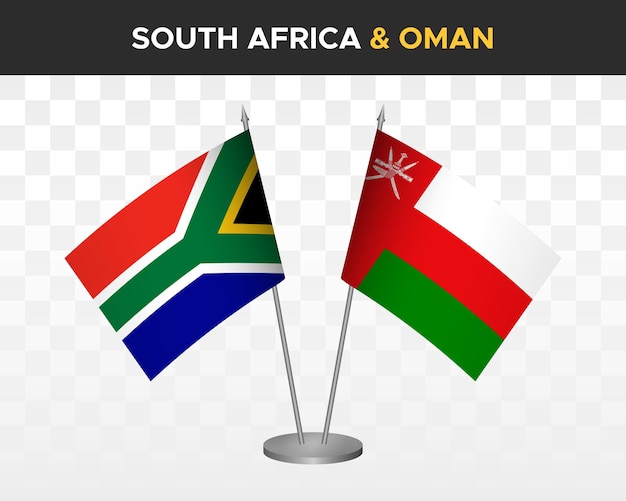 South Africa vs oman desk flags mockup isolated 3d vector illustration table flags