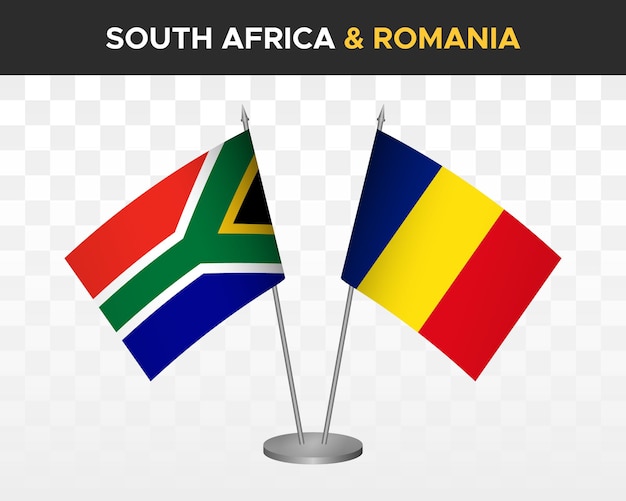 South Africa vs romania desk flags mockup isolated 3d vector illustration table flags