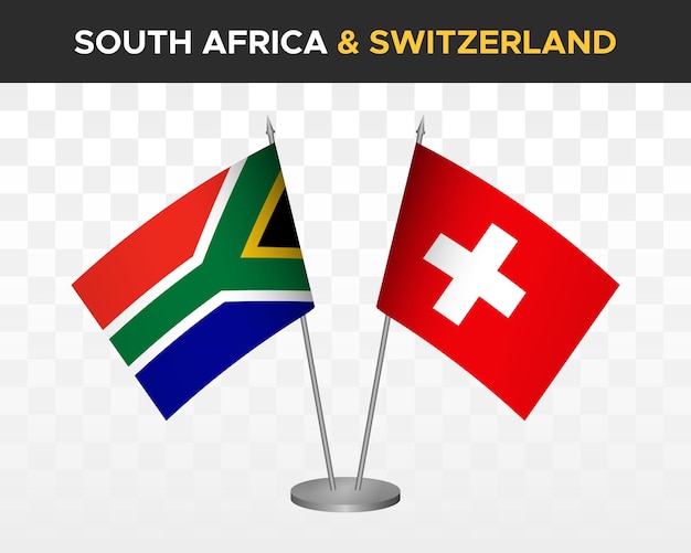 South Africa vs switzerland desk flags mockup isolated 3d vector illustration table flags