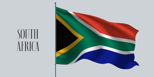 South Africa waving flag on flagpole.